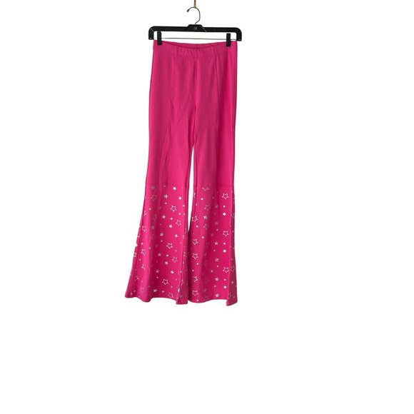 Halara Flared Leg High Waisted Pants Star Print Bubblegum Pink Size S NWT - Picture 7 of 10